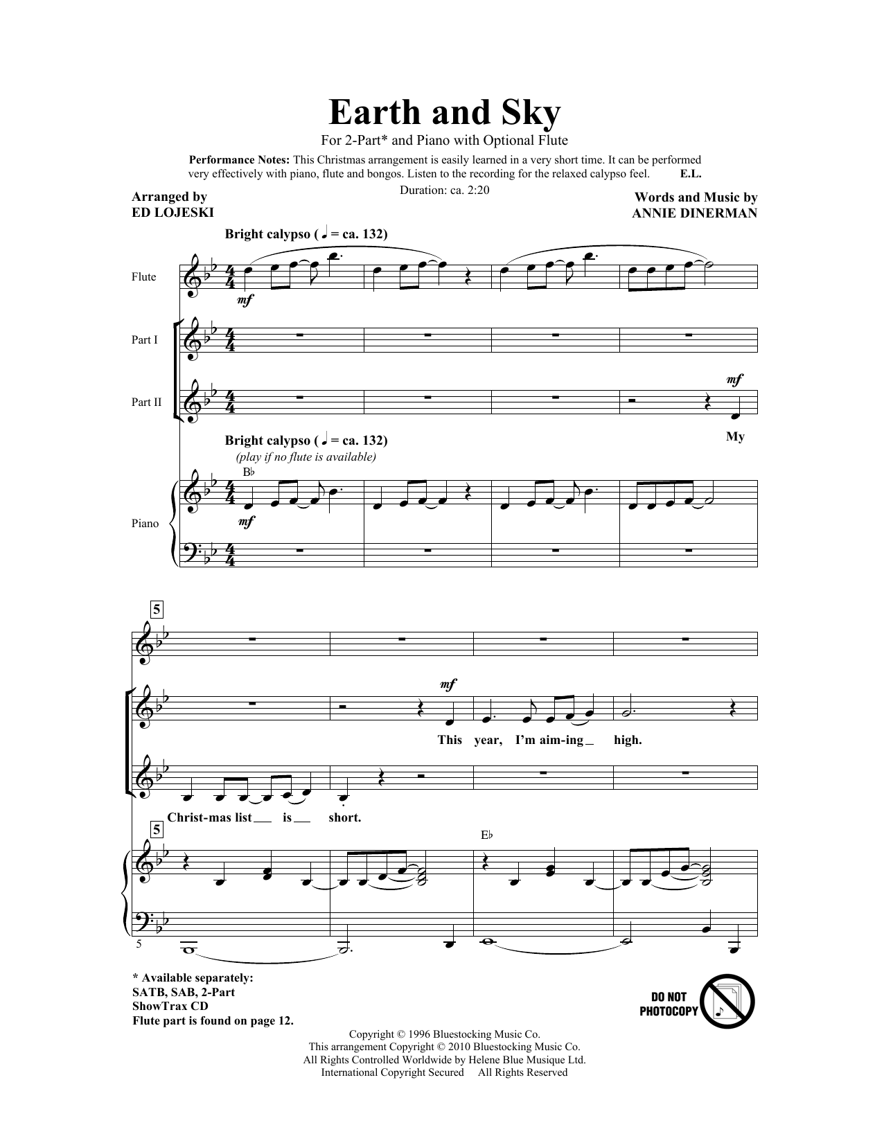 Ed Lojeski Earth And Sky sheet music notes and chords. Download Printable PDF.