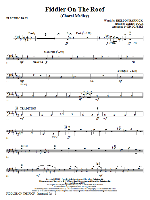 Ed Lojeski Fiddler On The Roof Choral Medley Electric Bass