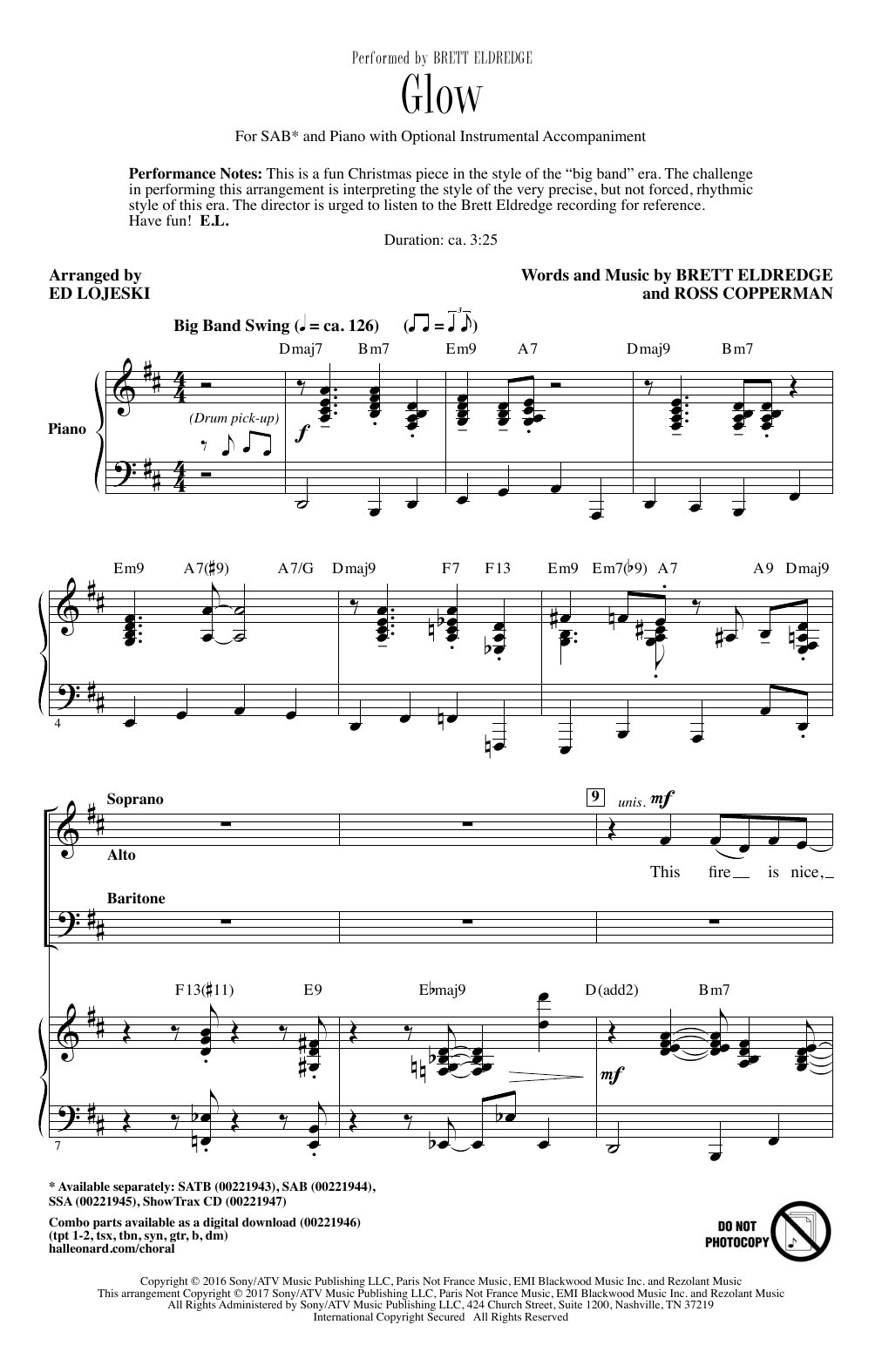 Ed Lojeski Glow sheet music notes and chords. Download Printable PDF.