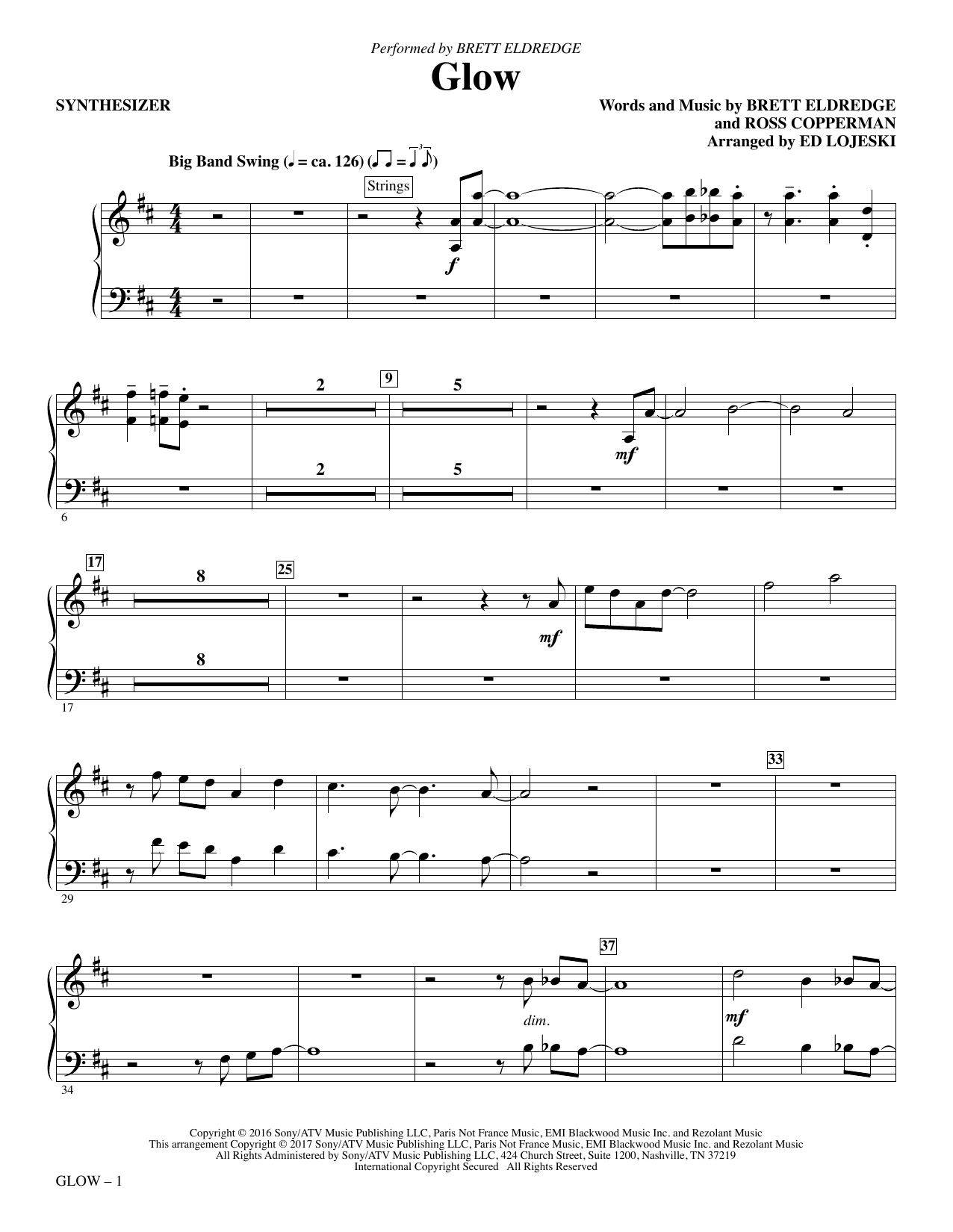 Learn to play Ed Lojeski Glow - Synthesizer sheet music for Choir Instrumental Pak in minutes. Ed Lojeski Glow - Synthesizer sheet music notes and chords. Download Printable PDF.