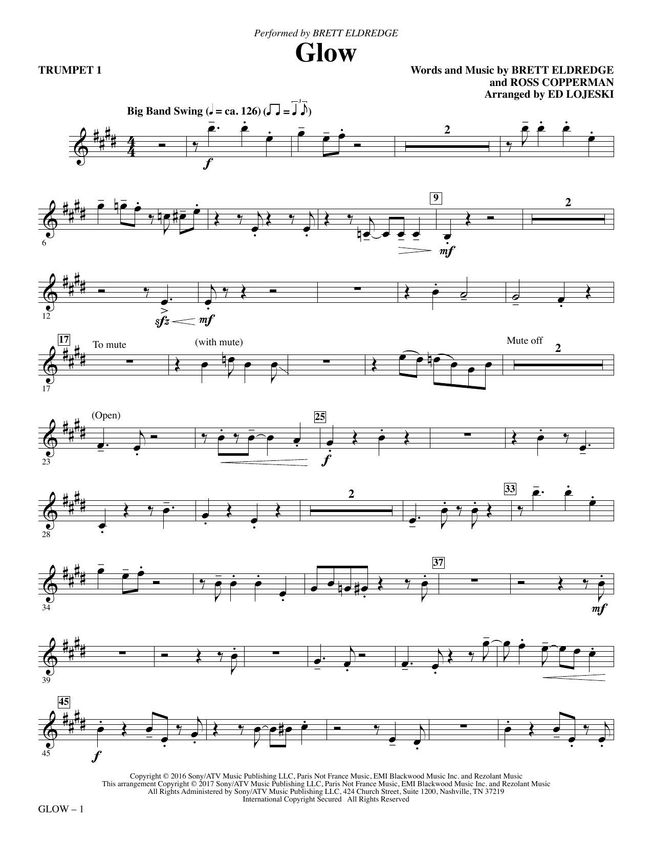 Learn to play Ed Lojeski Glow - Trumpet 1 sheet music for Choir Instrumental Pak in minutes. Ed Lojeski Glow - Trumpet 1 sheet music notes and chords. Download Printable PDF.