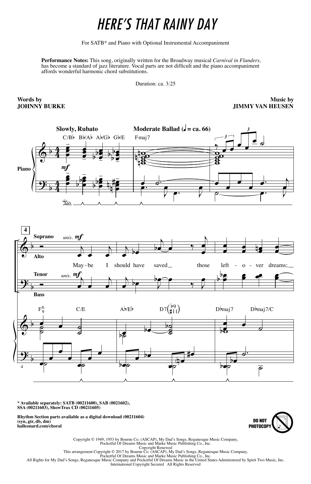 Ed Lojeski Here S That Rainy Day Sheet Music Pdf Notes Chords Jazz Score Ssa Choir Download Printable Sku 190822