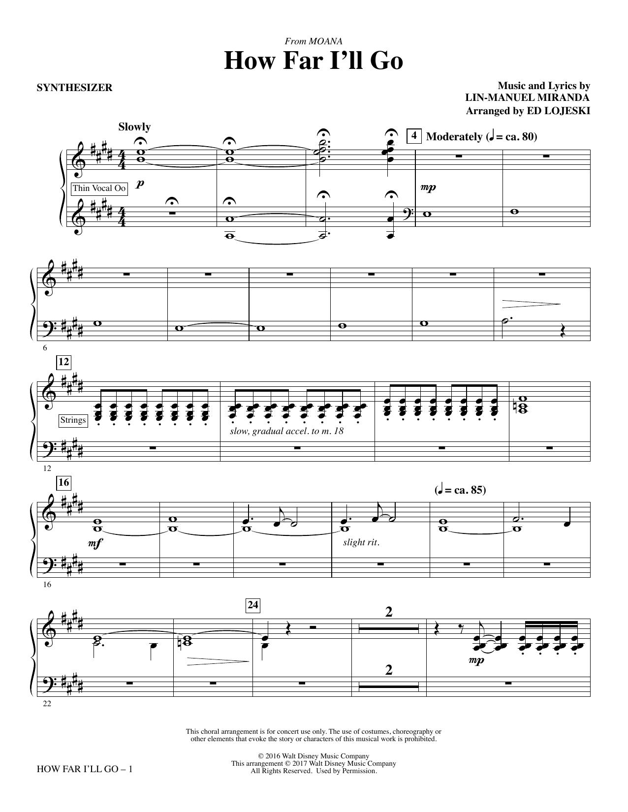 Ed Lojeski How Far I Ll Go From Moana Synthesizer Sheet Music Pdf Notes Chords Children Score Choir Instrumental Pak Download Printable Sku 362474