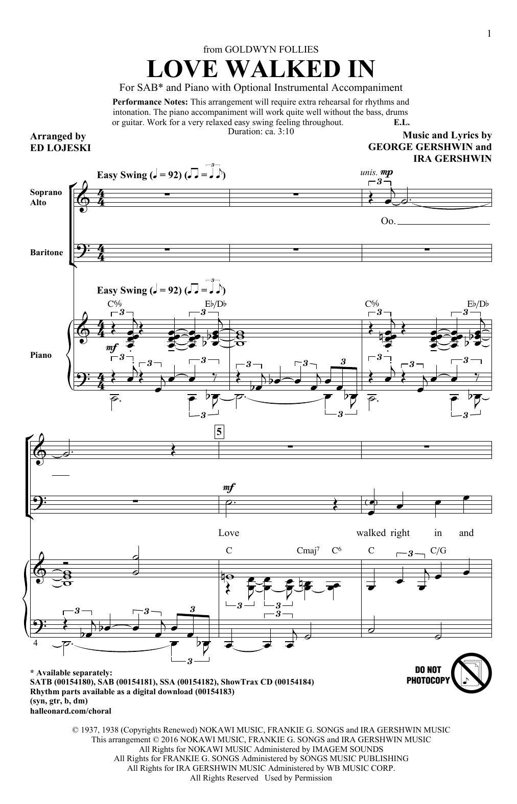 Ed Lojeski Love Walked In sheet music notes and chords. Download Printable PDF.