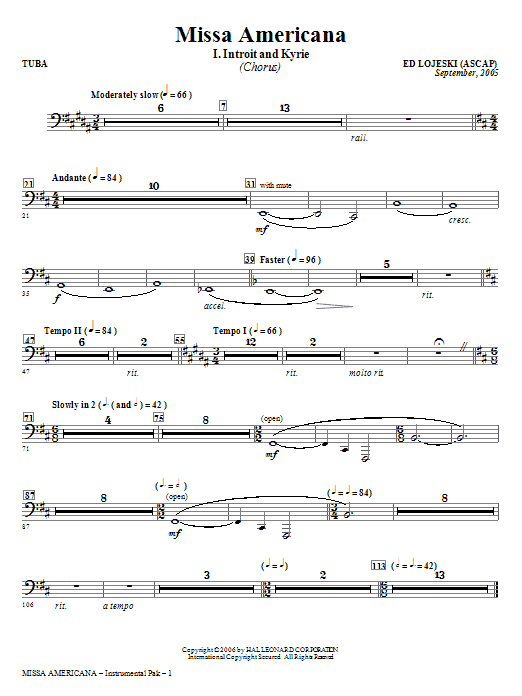 Learn to play Ed Lojeski Missa Americana - Tuba sheet music for Choir Instrumental Pak in minutes. Ed Lojeski Missa Americana - Tuba sheet music notes and chords. Download Printable PDF.