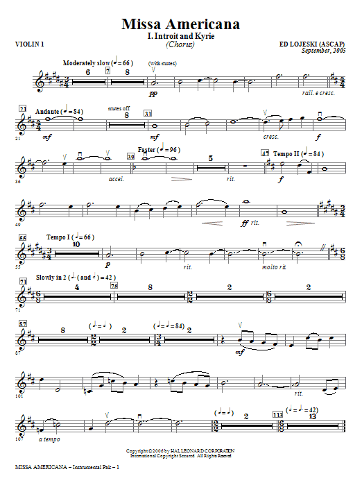 Learn to play Ed Lojeski Missa Americana - Violin 1 sheet music for Choir Instrumental Pak in minutes. Ed Lojeski Missa Americana - Violin 1 sheet music notes and chords. Download Printable PDF.