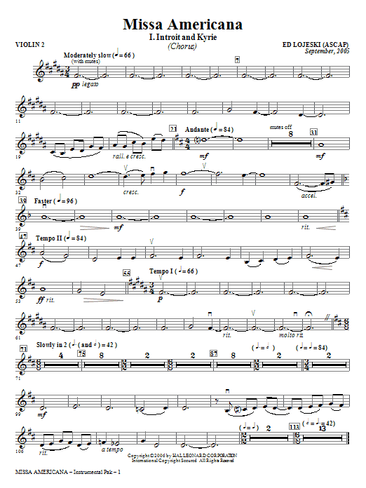 Learn to play Ed Lojeski Missa Americana - Violin 2 sheet music for Choir Instrumental Pak in minutes. Ed Lojeski Missa Americana - Violin 2 sheet music notes and chords. Download Printable PDF.