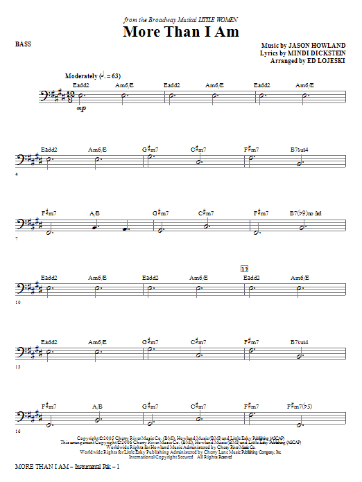 Learn to play Ed Lojeski More Than I Am - Bass sheet music for Choir Instrumental Pak in minutes. Ed Lojeski More Than I Am - Bass sheet music notes and chords. Download Printable PDF.