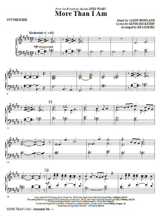 Learn to play Ed Lojeski More Than I Am - Synthesizer sheet music for Choir Instrumental Pak in minutes. Ed Lojeski More Than I Am - Synthesizer sheet music notes and chords. Download Printable PDF.