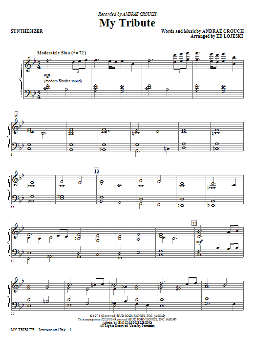 Learn to play Ed Lojeski My Tribute - Synthesizer sheet music for Choir Instrumental Pak in minutes. Ed Lojeski My Tribute - Synthesizer sheet music notes and chords. Download Printable PDF.