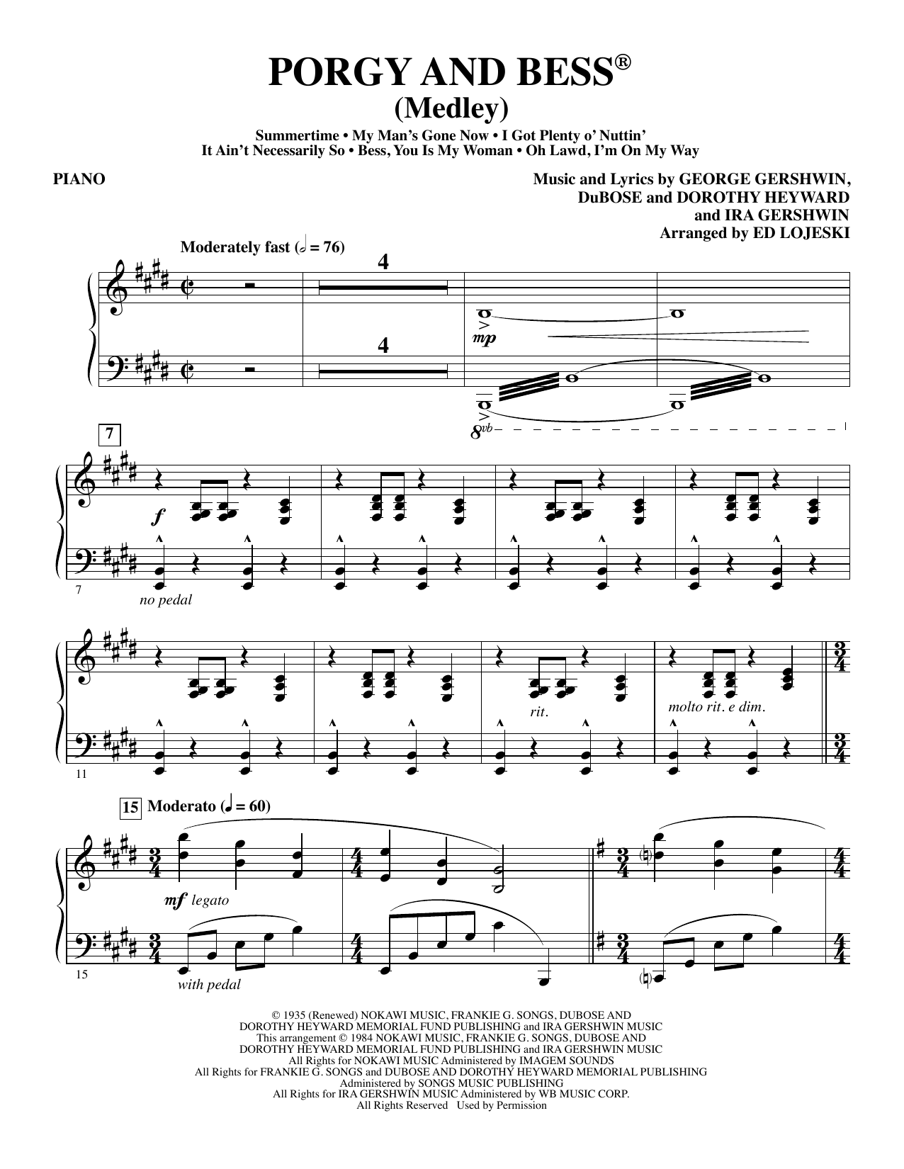 Learn to play Ed Lojeski Porgy and Bess (Medley) - Piano sheet music for Ch...