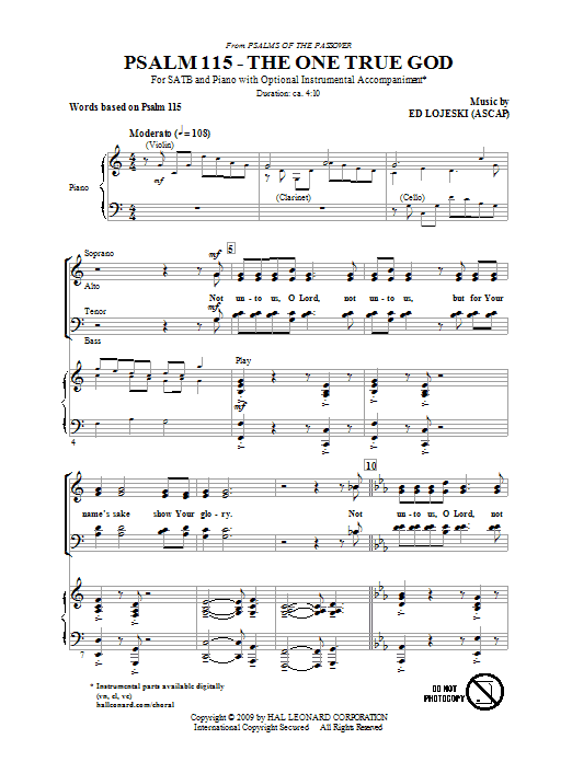 Learn to play Ed Lojeski Psalms Of The Passover sheet music for SATB Choir in minutes. Price: 4.7900$ Ed Lojeski Psalms Of The Passover sheet music notes and chords arranged for SATB Choir