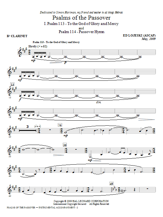 Learn to play Ed Lojeski Psalms Of The Passover - Bb Clarinet sheet music for Choir Instrumental Pak in minutes. Ed Lojeski Psalms Of The Passover - Bb Clarinet sheet music notes and chords. Download Printable PDF.