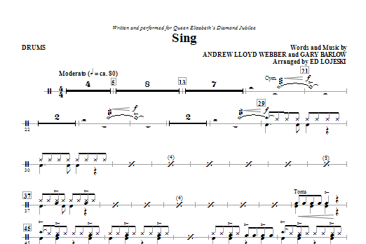 Learn to play Ed Lojeski Sing (Queen Elizabeth Diamond Jubilee) - Drums sheet music for Choir Instrumental Pak in minutes. Ed Lojeski Sing (Queen Elizabeth Diamond Jubilee) - Drums sheet music notes and chords. Download Printable PDF.
