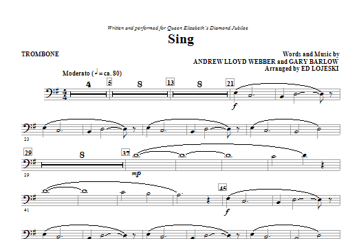 Learn to play Ed Lojeski Sing (Queen Elizabeth Diamond Jubilee) - Trombone sheet music for Choir Instrumental Pak in minutes. Ed Lojeski Sing (Queen Elizabeth Diamond Jubilee) - Trombone sheet music notes and chords. Download Printable PDF.