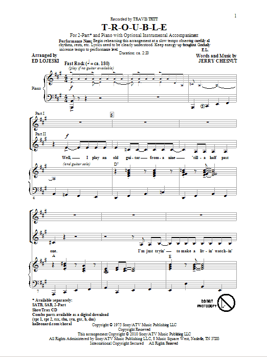 Trouble, by Elvis Presley - lyrics and chords