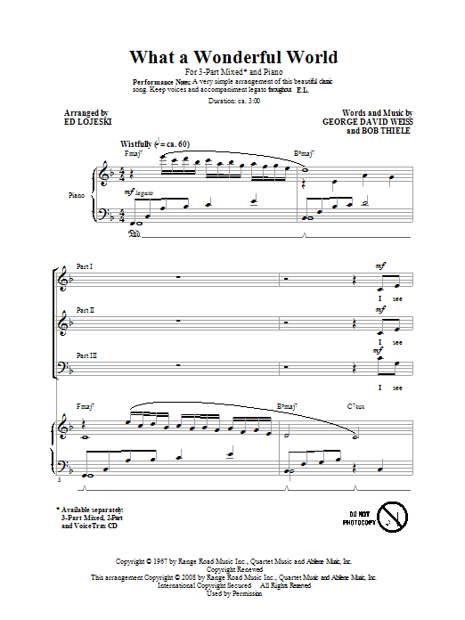 Ed Lojeski What A Wonderful World sheet music notes and chords. Download Printable PDF.