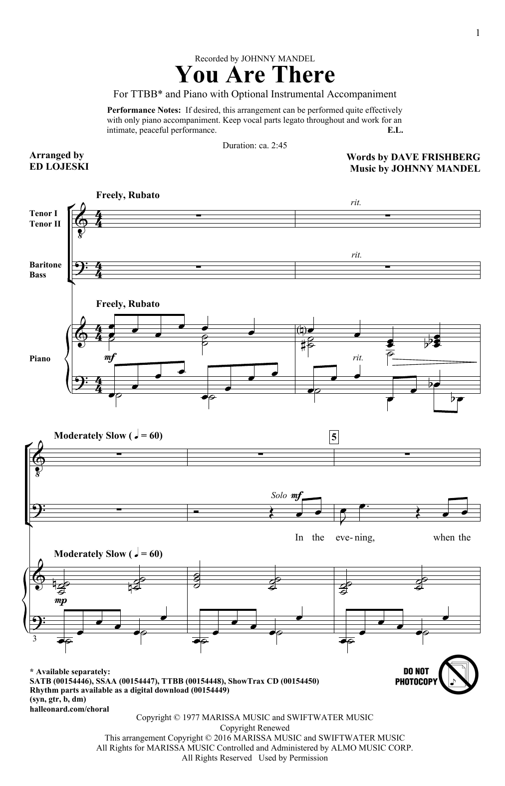 Ed Lojeski You Are There sheet music notes and chords. Download Printable PDF.