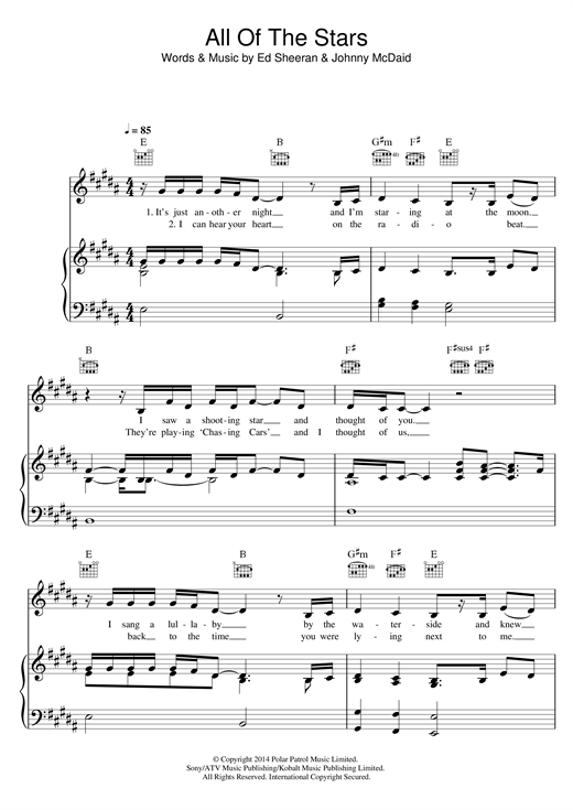 Ed Sheeran All Of The Stars sheet music notes and chords. Download Printable PDF.