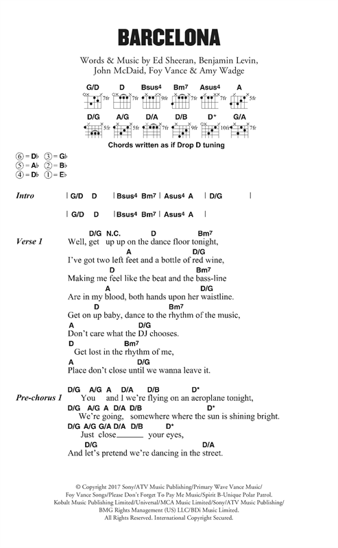 Ed Sheeran Barcelona sheet music notes and chords. Download Printable PDF.