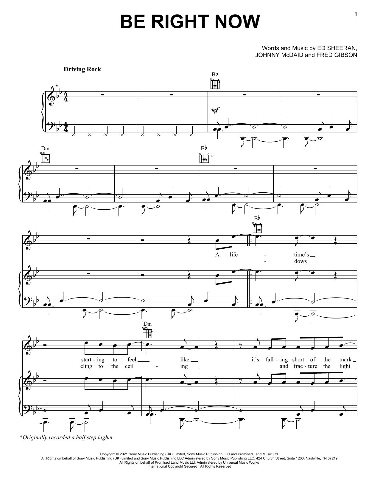 Ed Sheeran Be Right Now sheet music notes and chords. Download Printable PDF.