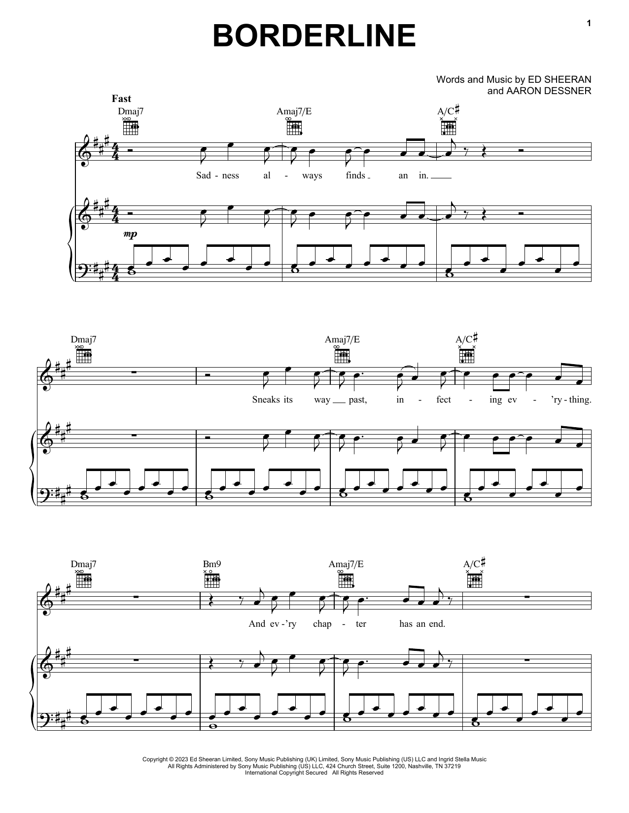 Ed Sheeran Borderline sheet music notes and chords. Download Printable PDF.