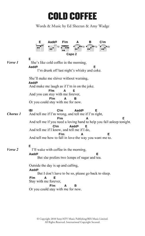 Ed Sheeran Cold Coffee sheet music notes and chords. Download Printable PDF.