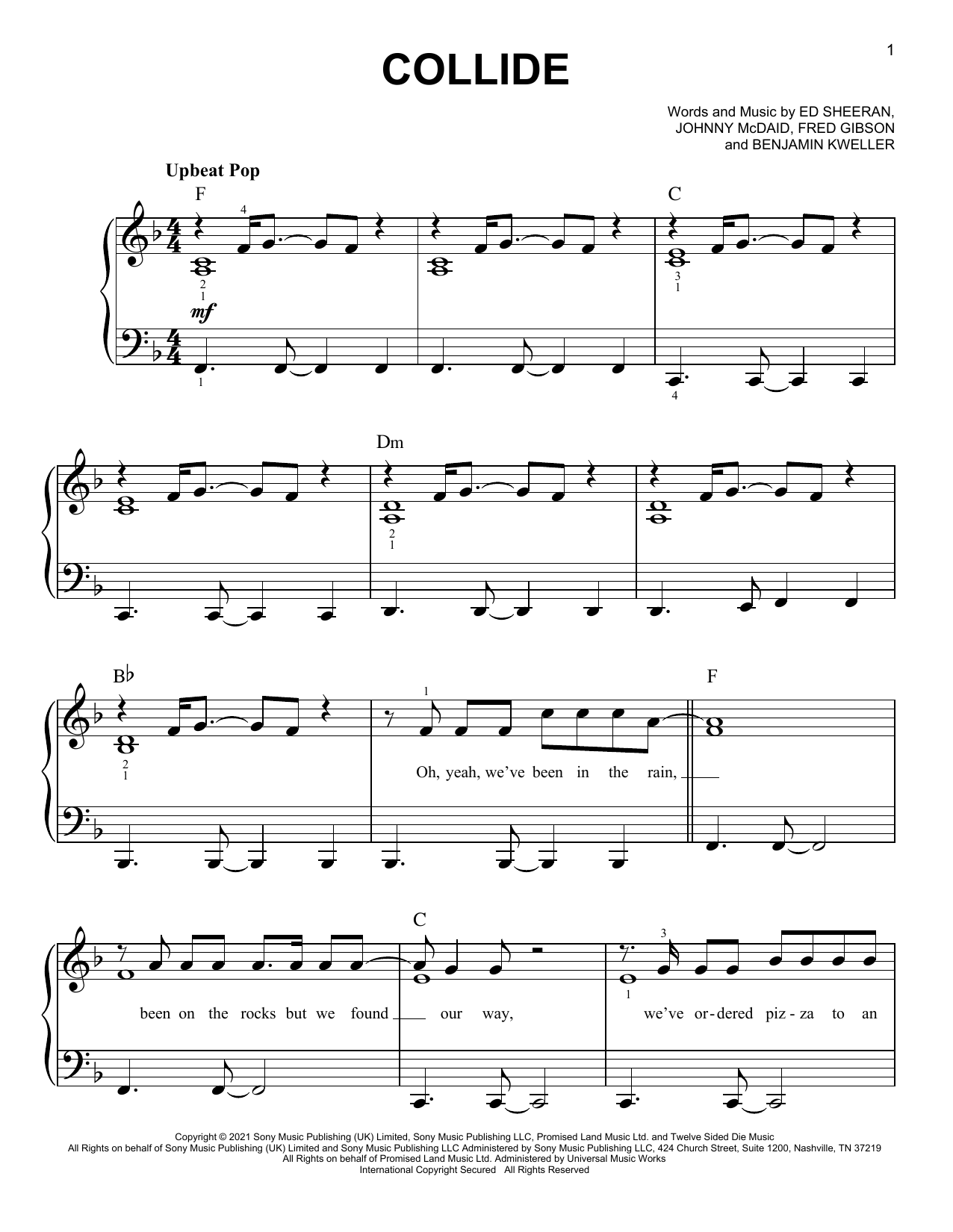 Ed Sheeran Collide sheet music notes and chords. Download Printable PDF.