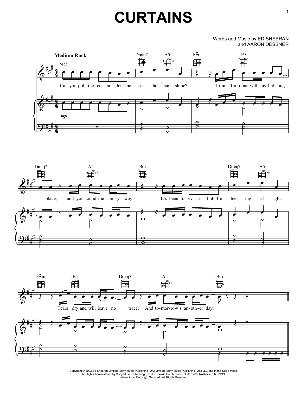 Ed Sheeran Curtains sheet music notes and chords. Download Printable PDF.