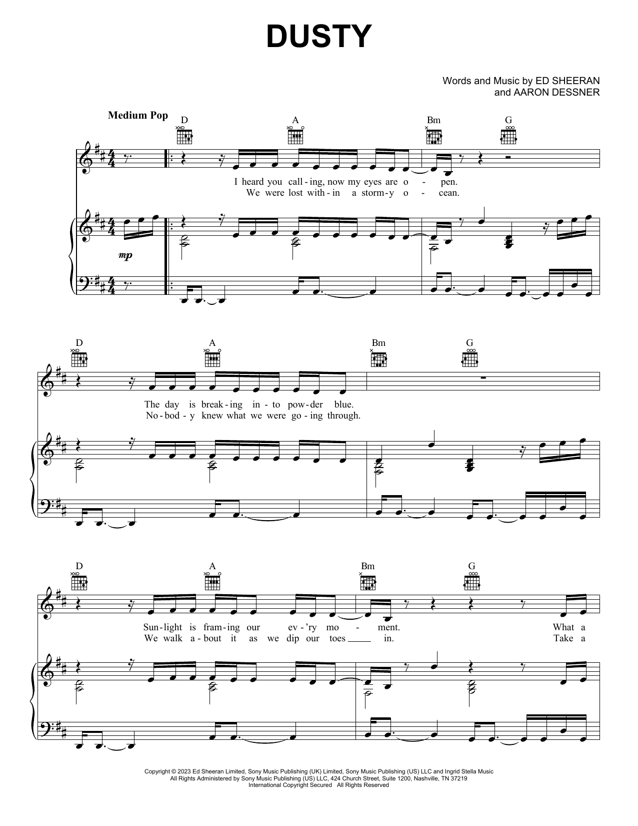 Ed Sheeran Dusty sheet music notes and chords. Download Printable PDF.