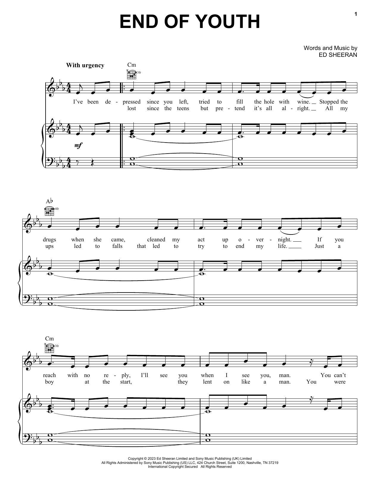 Ed Sheeran End Of Youth sheet music notes and chords. Download Printable PDF.