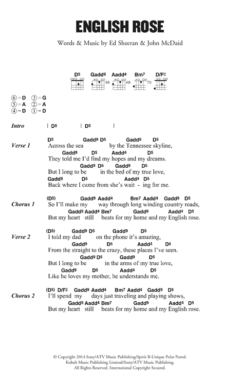 Ed Sheeran English Rose sheet music notes and chords. Download Printable PDF.