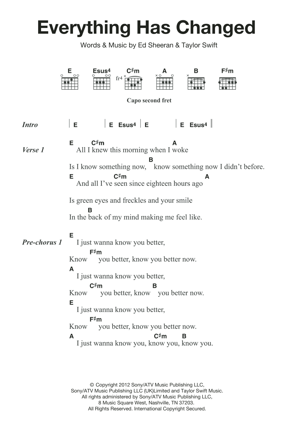 Taylor Swift Everything Has Changed (feat. Ed Sheeran) sheet music notes and chords. Download Printable PDF.