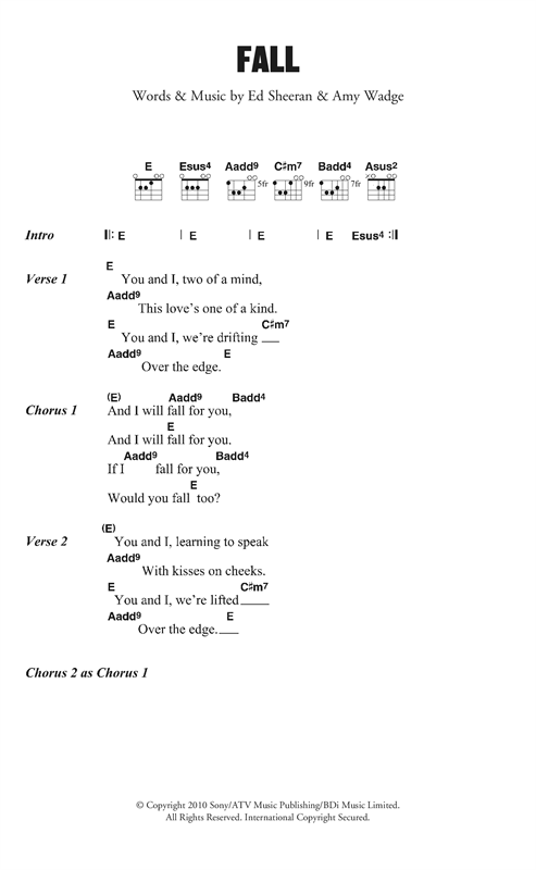 Ed Sheeran Fall sheet music notes and chords. Download Printable PDF.