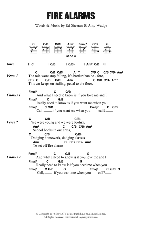 Ed Sheeran Fire Alarms sheet music notes and chords. Download Printable PDF.