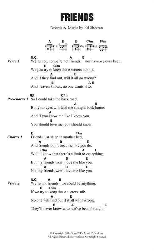 Ed Sheeran Friends sheet music notes and chords. Download Printable PDF.