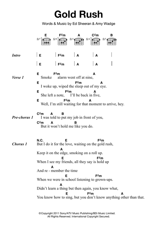 Ed Sheeran Gold Rush sheet music notes and chords. Download Printable PDF.