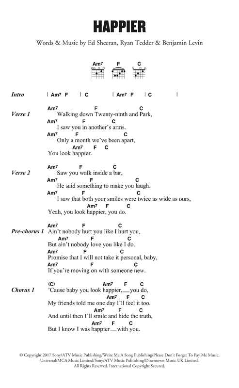 Ed Sheeran Happier sheet music notes and chords. Download Printable PDF.