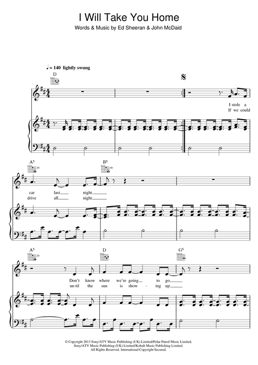 Ed Sheeran I Will Take You Home sheet music notes and chords. Download Printable PDF.