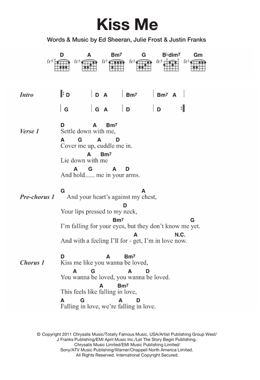 Ed "Kiss Me" Sheet Music Notes, Chords | Pop Score Guitar Tab Download Printable. SKU: 114728