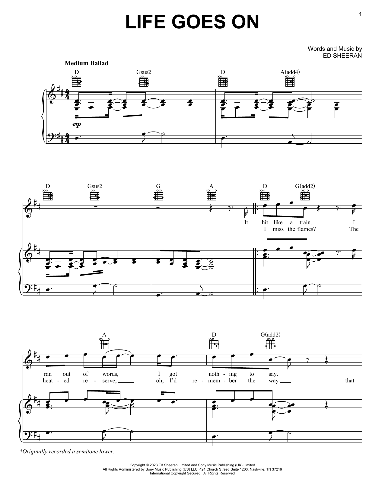 Ed Sheeran Life Goes On sheet music notes and chords. Download Printable PDF.