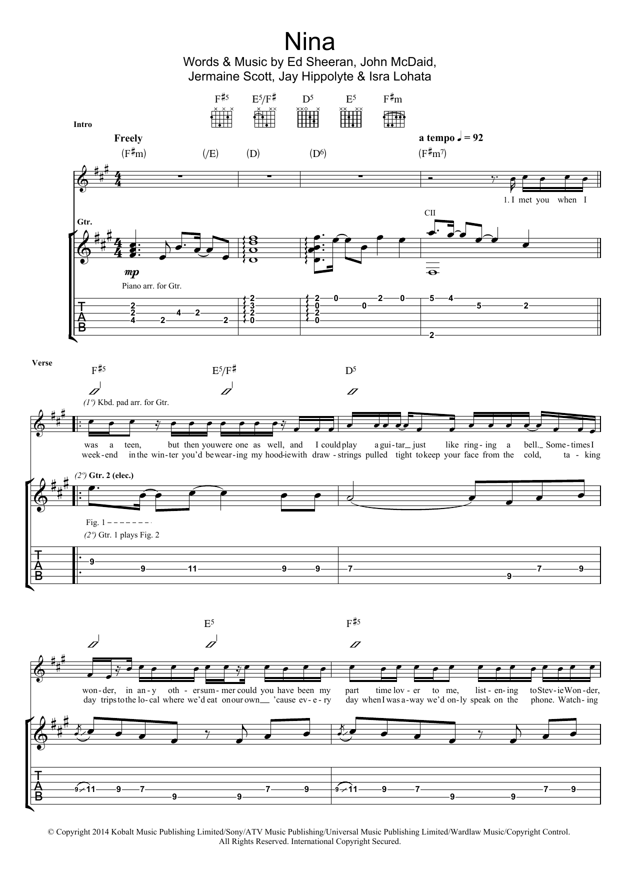 Ed Sheeran Nina sheet music notes and chords. Download Printable PDF.