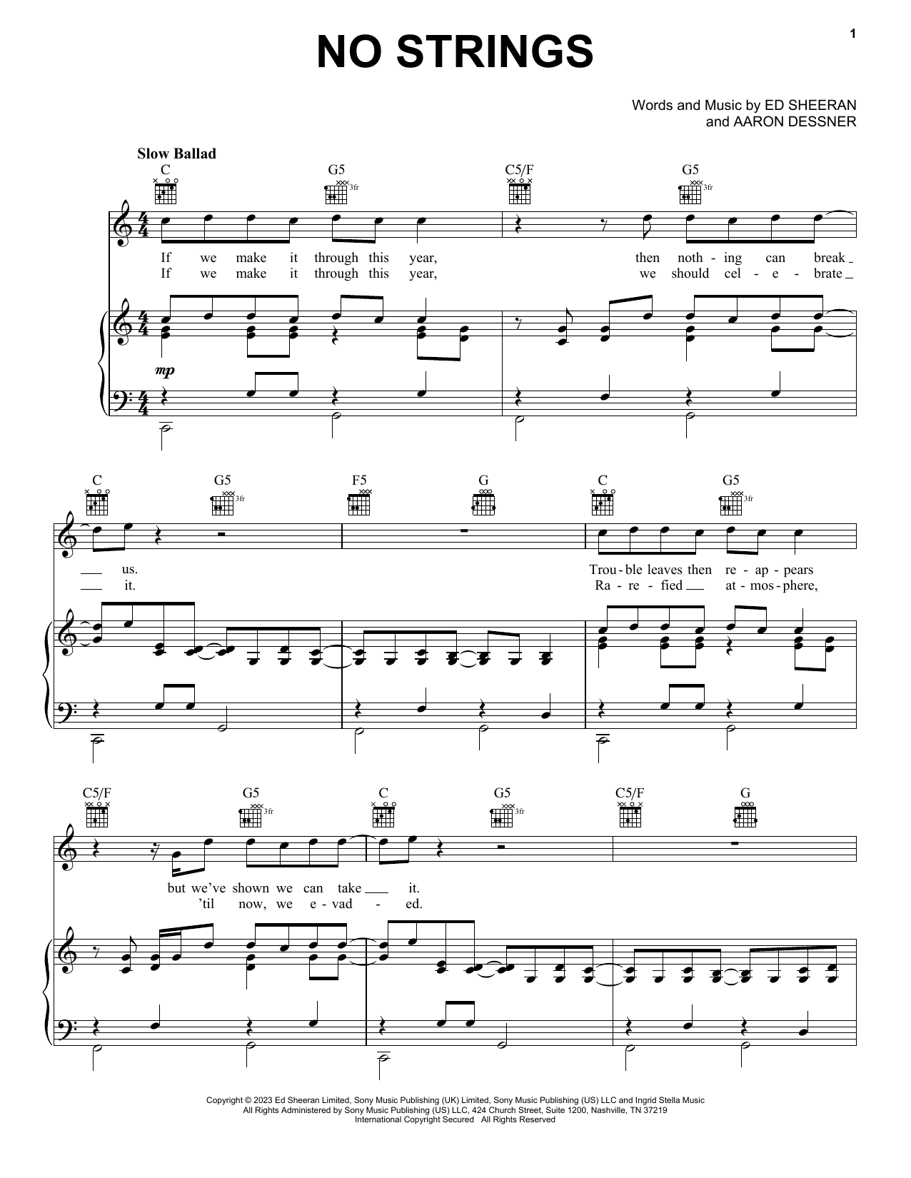 Ed Sheeran No Strings sheet music notes and chords. Download Printable PDF.