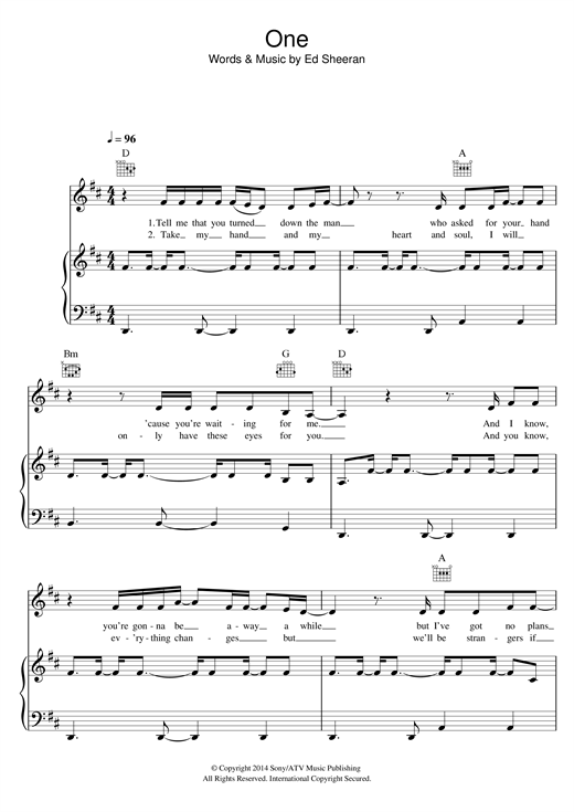 Ed Sheeran One sheet music notes and chords. Download Printable PDF.