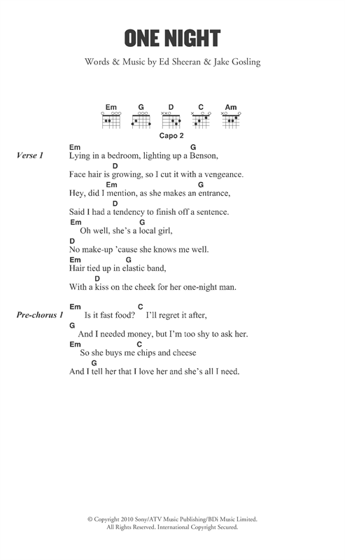 Ed Sheeran One Night sheet music notes and chords. Download Printable PDF.