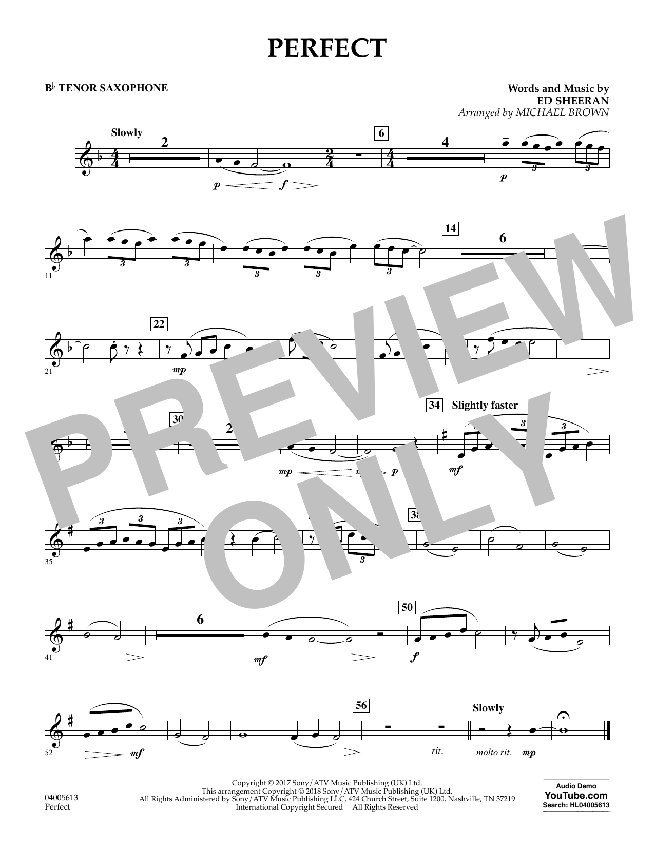 Ed Sheeran Perfect Arr Michael Brown Bb Tenor Saxophone Sheet Hot Sex