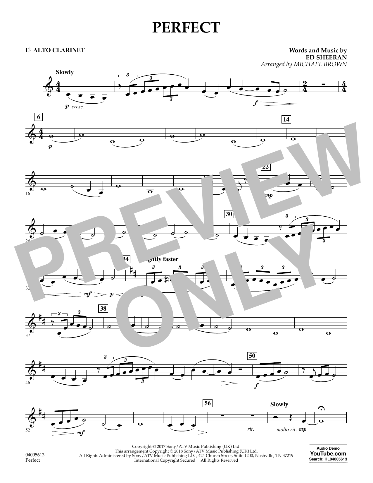 Ed Sheeran Perfect Arr Michael Brown Eb Alto Clarinet Sheet Music Pdf Notes Chords Love Score Concert Band Download Printable Sku 381181