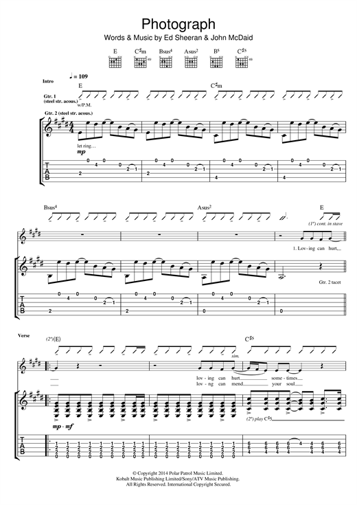 Ed Sheeran Photograph sheet music notes and chords. Download Printable PDF.
