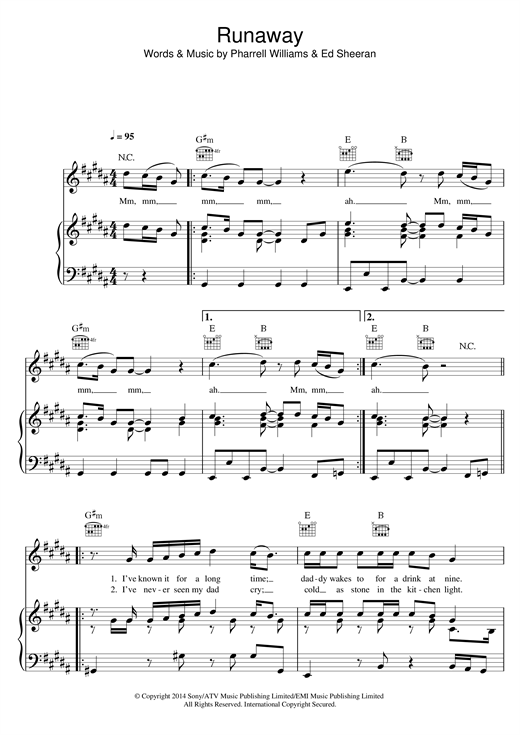 Ed Sheeran Runaway sheet music notes and chords. Download Printable PDF.