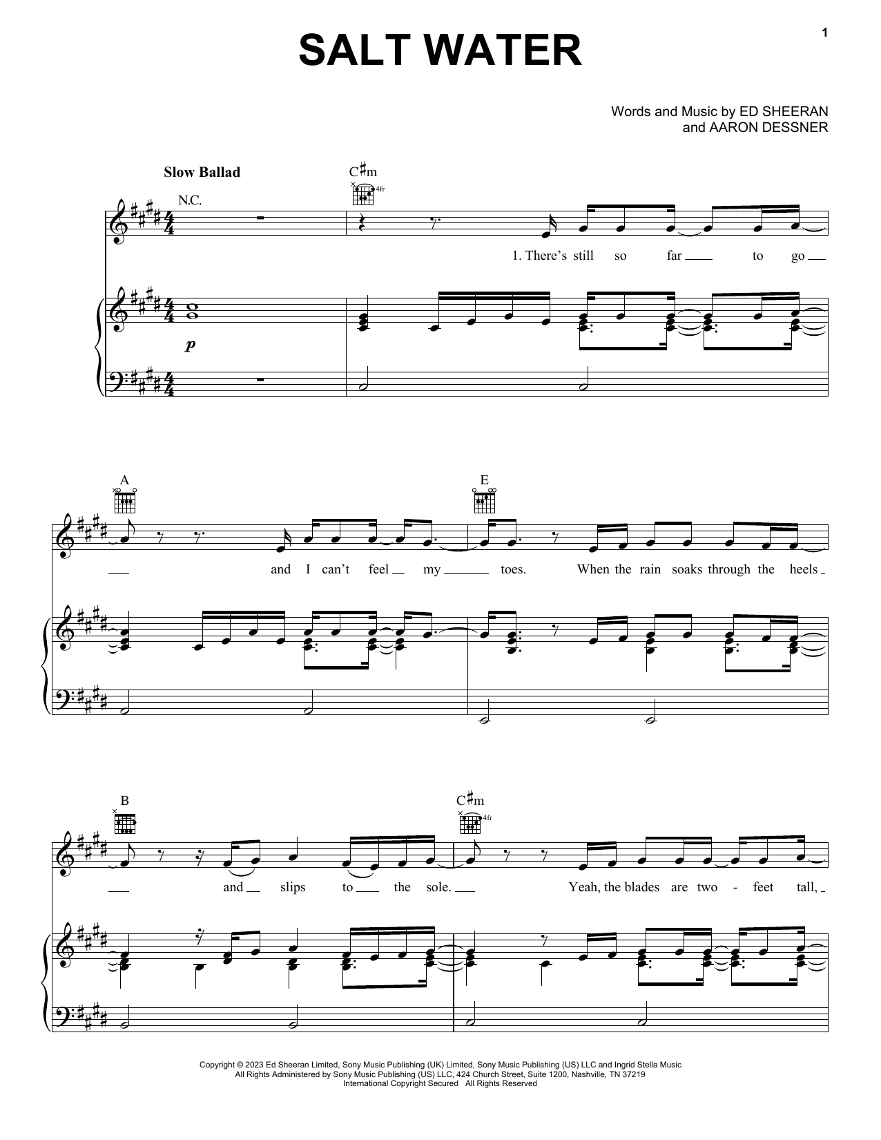 Ed Sheeran Salt Water sheet music notes and chords. Download Printable PDF.